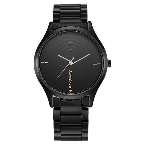 Fastrack Style Up Quartz Analog Black Dial Black Stainless Steel Strap Watch for Guys - NS3184NM02 - Image 1