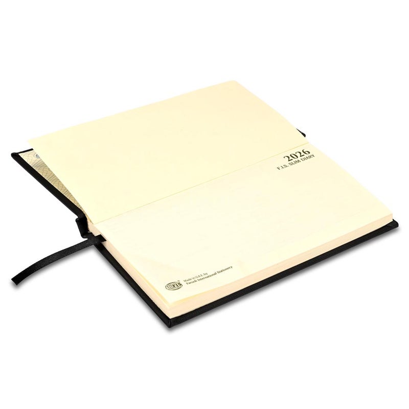 FIS 2026 Slim Diary, Slim Size 170x90mm, Hard Cover, Italian PU Materials, 1 Week at a Glance Format, Landscape View, English, 70gsm Italian Ivory Paper, Black Cover - FSDI57E26BK - Image 3