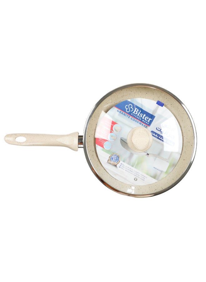 Bister Granite Fry Pan 24 cm with Glass Lid – Beige Non-Stick Cookware, Flat Bottom, Compatible with Induction, Halogen & Gas Stoves - Image 4