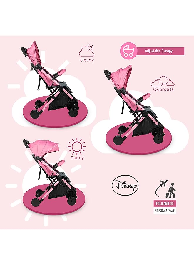 Minnie Mouse Travel Stroller 0 36 Months Compact Design Storage Basket Rear Breaks Travel - Image 4
