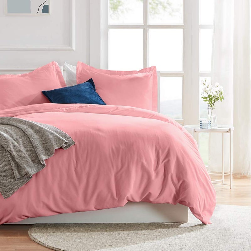 غطاء لحاف بحجم كوين من سليب زون مع إغلاق بسحاب و 8 أربطة في الزوايا - غطاء لحاف فائق النعومة وقابل للتنفس لموسم كامل مجموعة 3 قطع (وردي كوين)