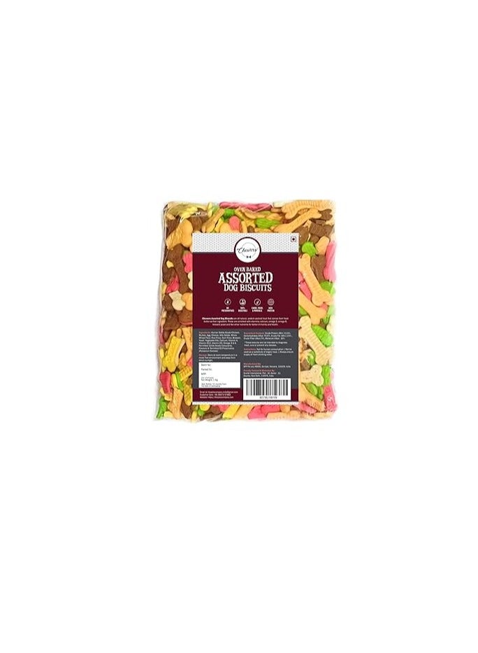 Chewers Oven Baked Assorted Dog Biscuits, Contains Real Chicken, Mutton, Egg, Milk, Cheese & Strawberry, Adult Dog Treat 1 Kg