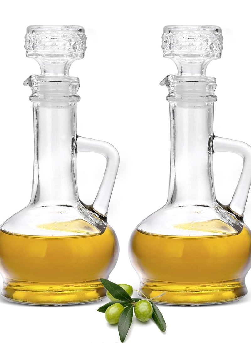 Excefore Elegant Glass Olive Oil Dispenser Bottle Set, 250ml Cruet Bottles with Stopper for Kitchen, Syrup, Olive Vinegar, Pack of 2 - Image 1