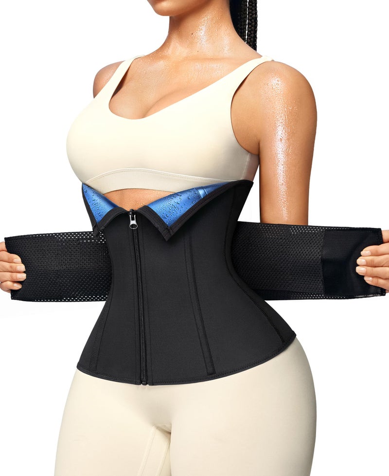 Junlan Sweat Waist Trainer for Women - Sauna Waist Trimmer for Working Out(Blue,2X-Large) - Image 1