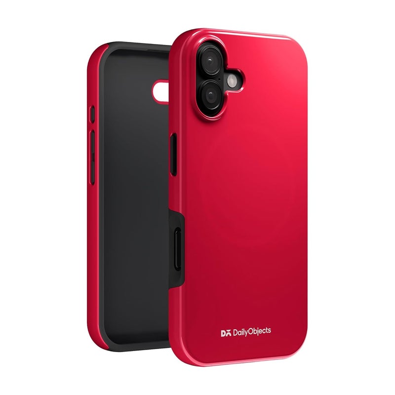 Daily Objects Polycarbonate Enamel Bumper Magsafe Case For iPhone 16 Compatible With Mag-Safe Wireless Charging | Red Hybrid Magnetic Back Cover - Image 3