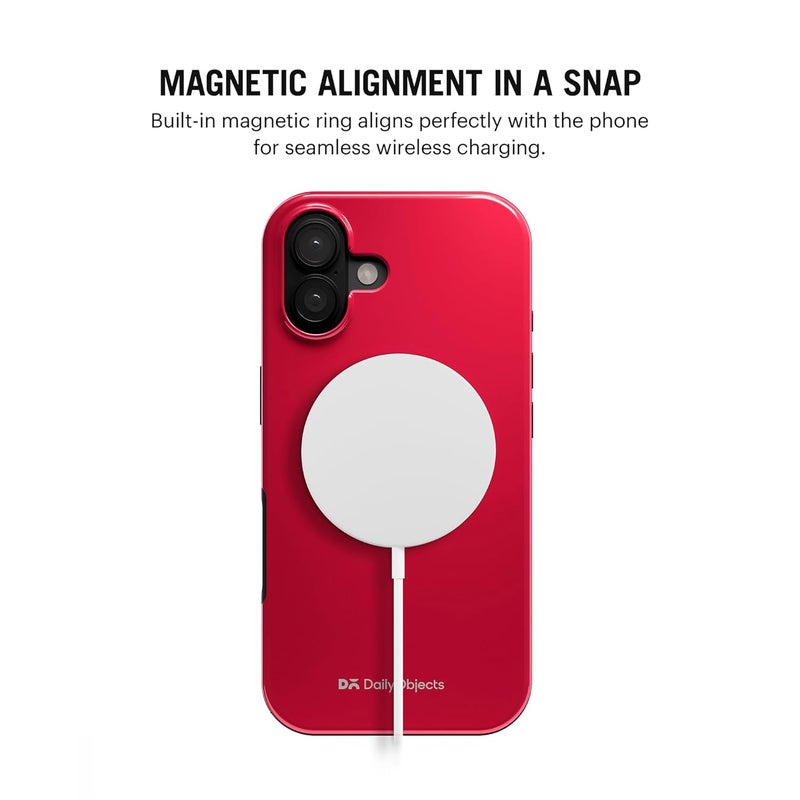 Daily Objects Polycarbonate Enamel Bumper Magsafe Case For iPhone 16 Compatible With Mag-Safe Wireless Charging | Red Hybrid Magnetic Back Cover - Image 2
