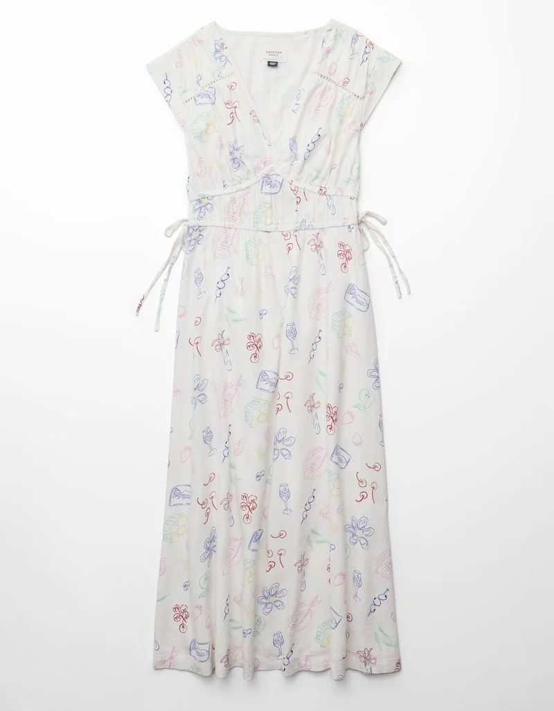 American Eagle  AE Ruched Linen-Blend Midi Dress for Women | Best Price UAE