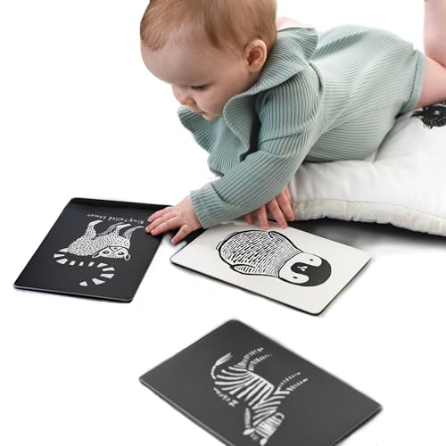 Wee Gallery Art Cards for Baby, Durable High Contrast Black and White Animal Flashcards for Newborns, Brain Development,Tummy Time Essentials for Infant and Toddler - Black and White Animals - Image 1
