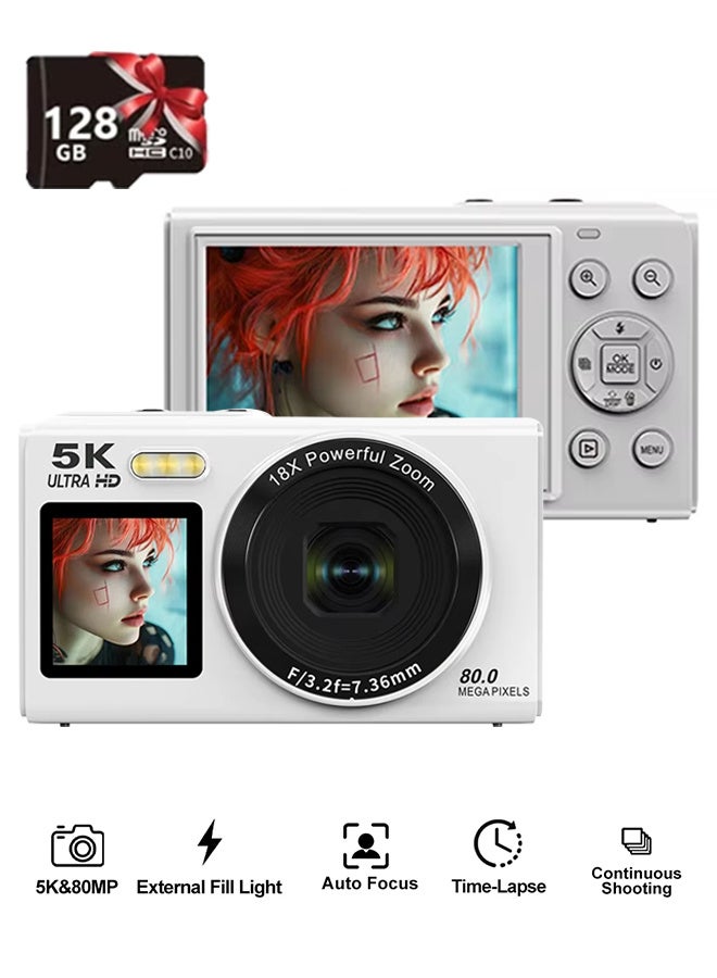 Generic 5K Digital Camera for Photography and Video Recording Cameras,with 128G Card, 80MP 2.8'' Autofocus Vlogging Compact Camera For Beginner Kids Gifts - Image 1