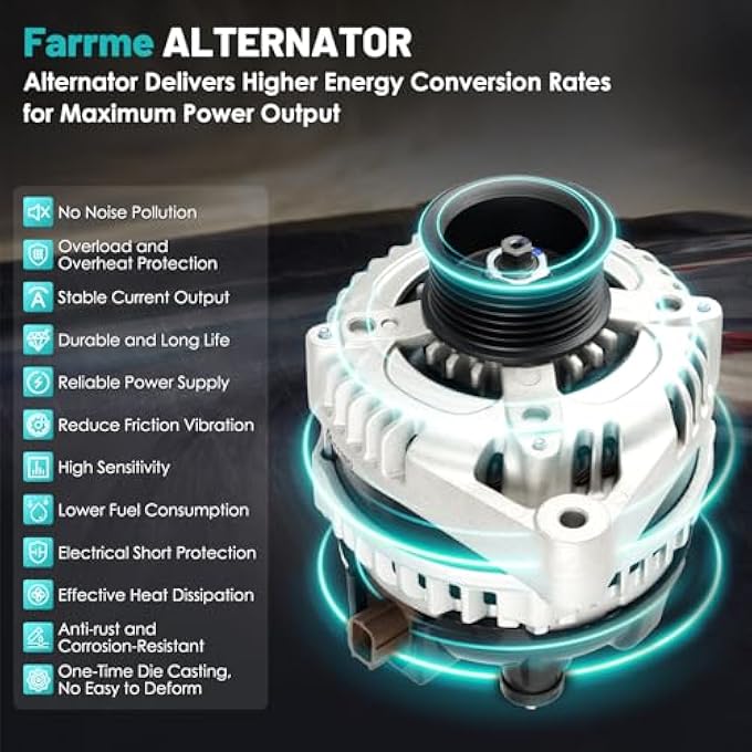 Farrme 11390 Car Alternator 12V 130 Amp, 7-Groove Pulley Fit for 2009-2014 Acura TSX L4 2.4L, 2008-2012 for Honda Accord L4 2.4L Automotive Replacement Alternators 1042105890 31100-R40-A01 CSF89 - Image 5