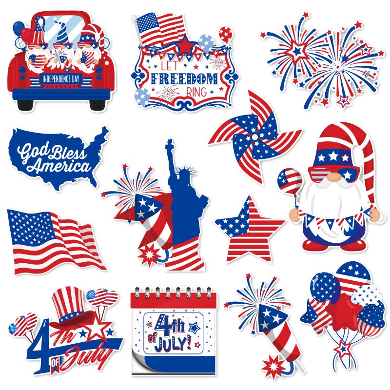 Whaline 13Piece Patriotic Refrigerator Magnets Independence Day July 4th Gnomes USA Flag Decorative Fridge Magnetic Stickers for Fridge Metal Door Mailbox Locker Office Cabinets Decor