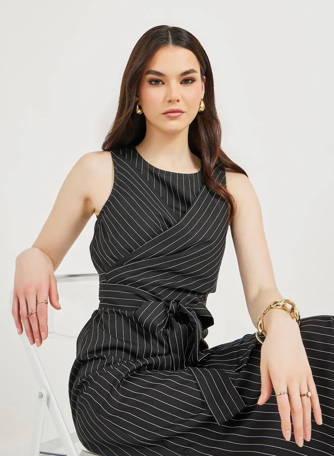 Styli Striped Tie-Waist Dress