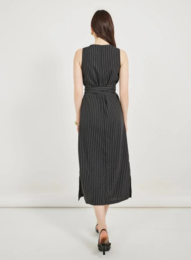 Styli Striped Tie-Waist Dress