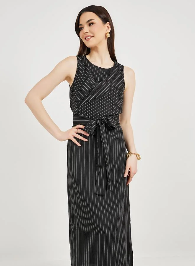 Styli Striped Tie-Waist Dress