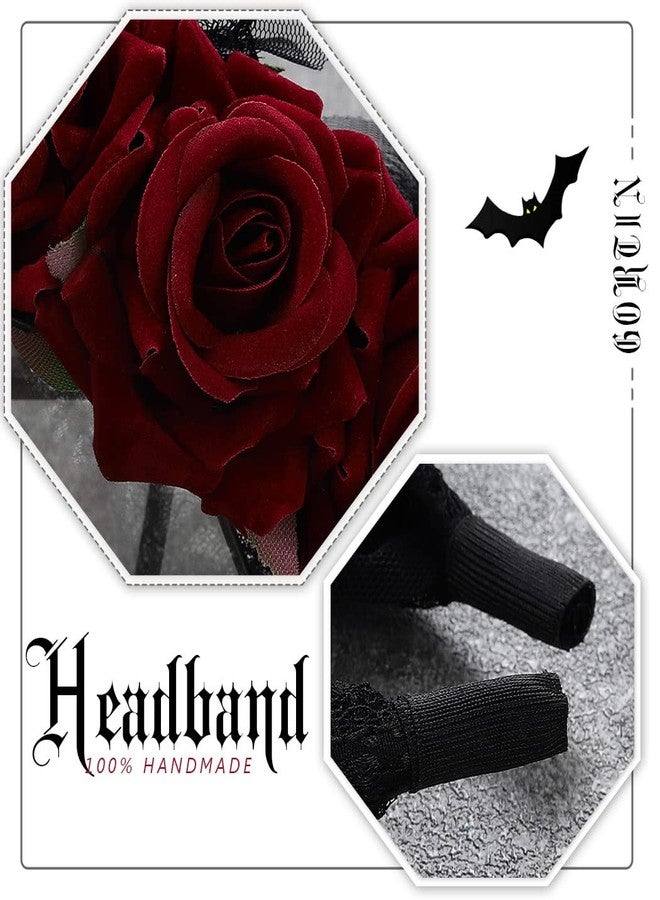 GORTIN Gothic Lolita Headband Black Halloween Headpieces Red Rose Flower Hair Bands Masquerade Cosplay Head Hoop Makeup Ball Party Hair Accessory for Women and Girls (Red) - Image 5