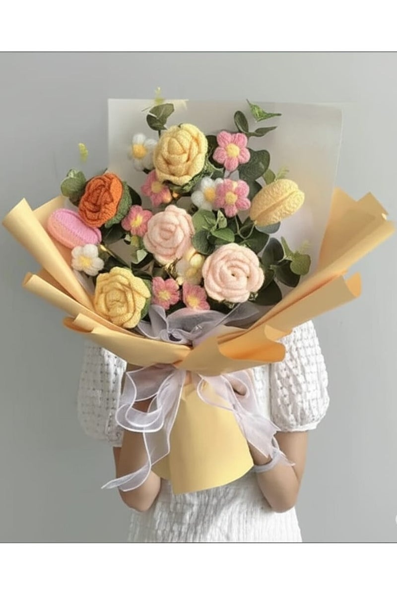 i diD New Creative Gift Handmade Knitting Large Bouquet Flowers Cotton Crochet Flowers with LED Lights in Clear Bag, Suitable for valantine's Day ,Wedding , Birthday, Mother's Day, Women's Day, All Events - Image 1
