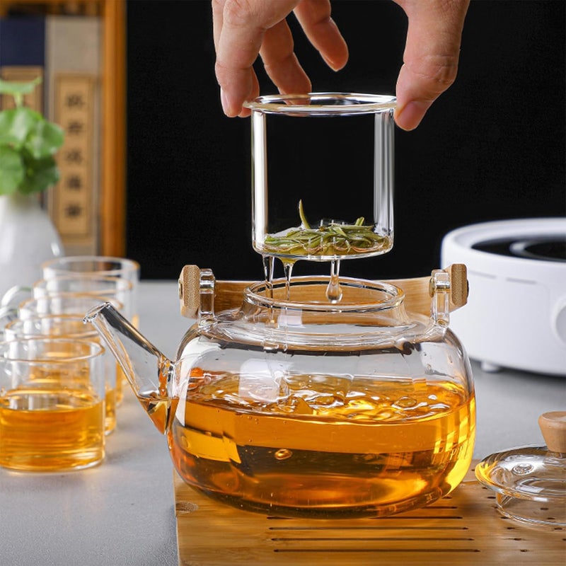 Bellemax 1000ML Glass Kettle Teapot with Removable Infuser Lid Wooden Handle Glass Tea Kettle Stovetop Safe Great for Loose Leaf Tea Blooming Tea Tea Bags Fruit Infused Water 1 Litre BW04 - Image 5