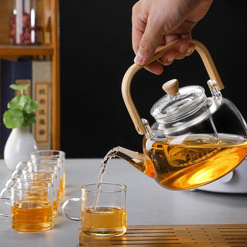 Bellemax 1000ML Glass Kettle Teapot with Removable Infuser Lid Wooden Handle Glass Tea Kettle Stovetop Safe Great for Loose Leaf Tea Blooming Tea Tea Bags Fruit Infused Water 1 Litre BW04 - Image 2