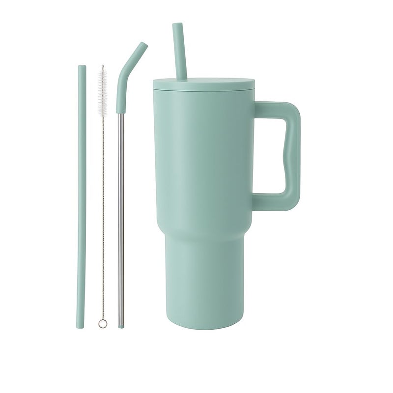 Vasukie 1200 ML Stainless Steel Tumbler with Handle and Lid,2 Straw | 100% Leakproof Travel Mug Water Cup for Gym, Office & Outdoor Use (Sage Green) - Image 4