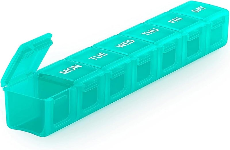 Sukuos Sukuos Extra Large Weekly Pill Organizer, 7 Day Daily Pill Box Case Arthritis Friendly, Silkscreen Printed Medicine Container with Clear Lid for Vitamins, Fish Oils or Supplements (Cyan) 