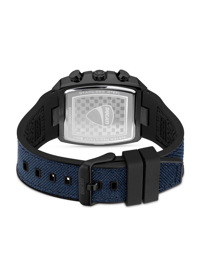 دوكاتي ساعة كرونوغراف رجالية  بقرص أزرق، لمسات معدنية وحزام جلد سيليكون - Image 3