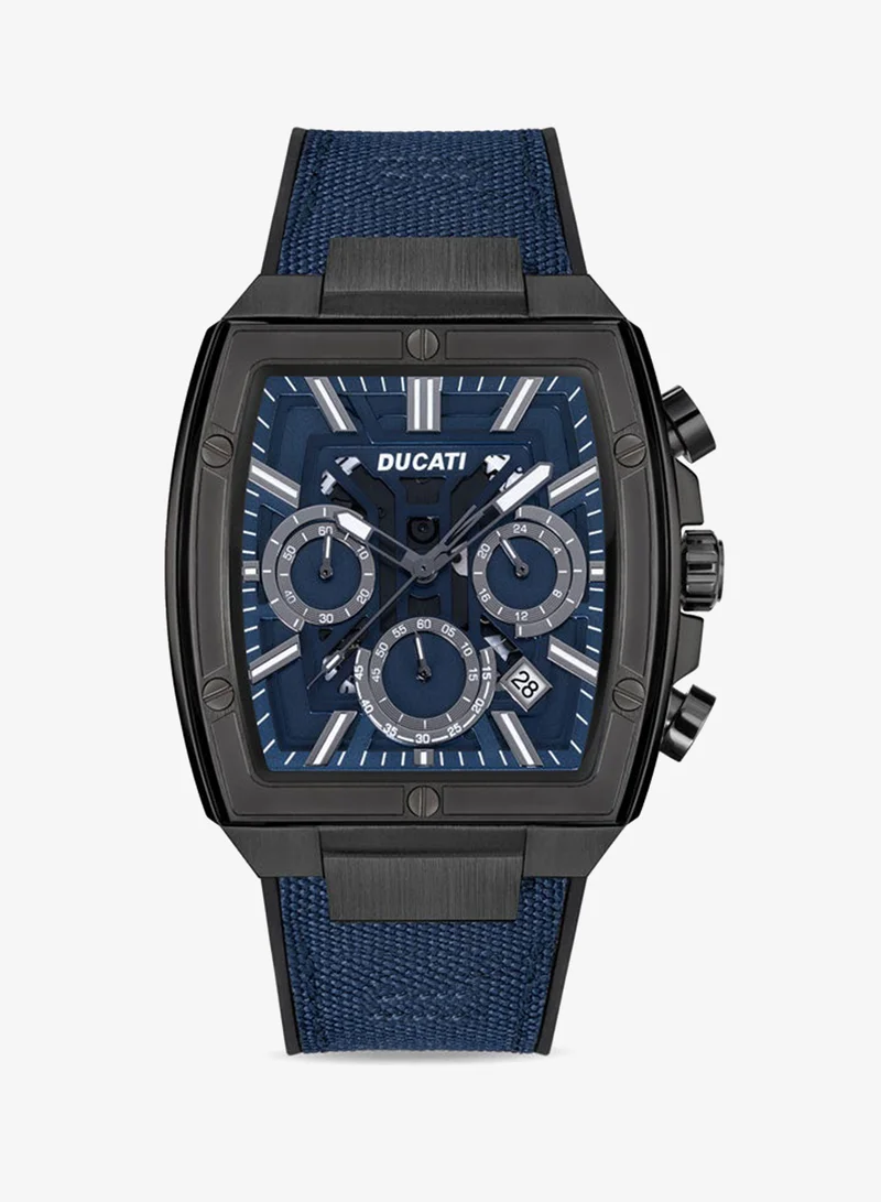 Ducati DT005 Men's 40mm Chronograph Watch with Blue Dial, Gun Accents & Leather Silicone Strap