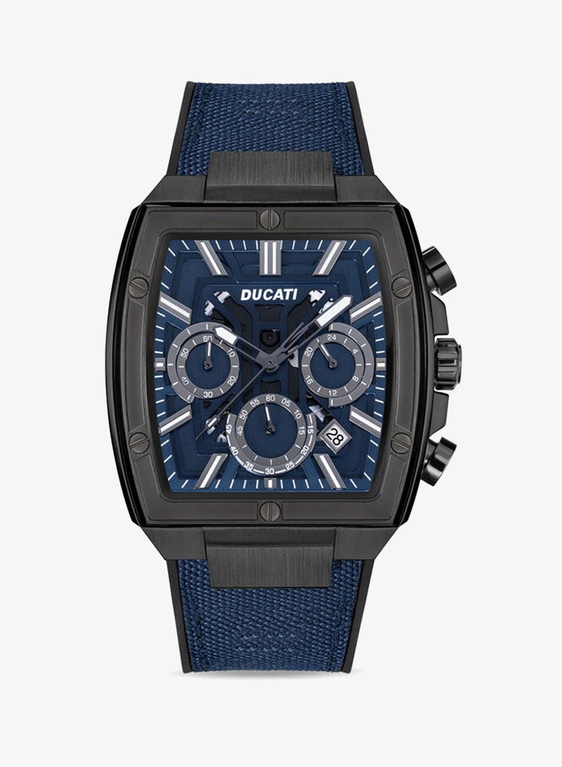 Ducati DT005 Men's 40mm Chronograph Watch with Blue Dial, Gun Accents & Leather Silicone Strap - Image 1