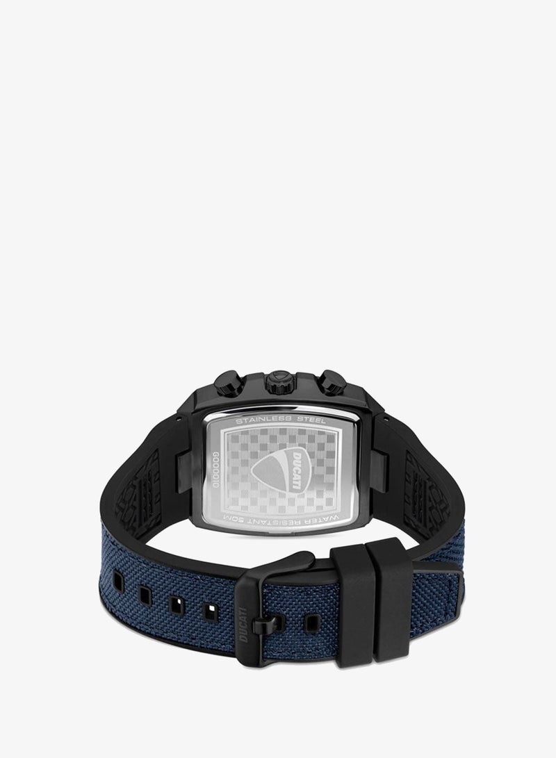 Ducati DT005 Men's 40mm Chronograph Watch with Blue Dial, Gun Accents & Leather Silicone Strap - Image 3