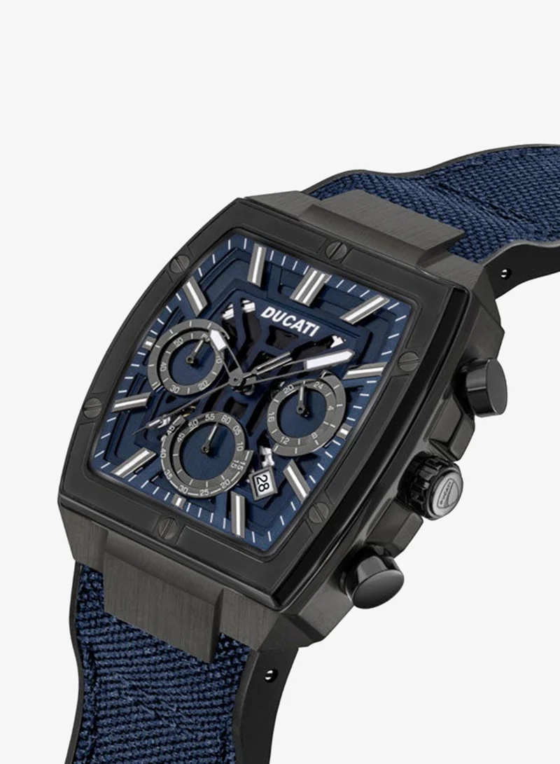 Ducati DT005 Men's 40mm Chronograph Watch with Blue Dial, Gun Accents & Leather Silicone Strap