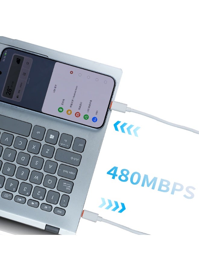 FLYCDI PD30W USB-A to Type-C Cable, White, Fast Charging Compatible with iPhone, 480Mbps Data Transfer, - Image 2