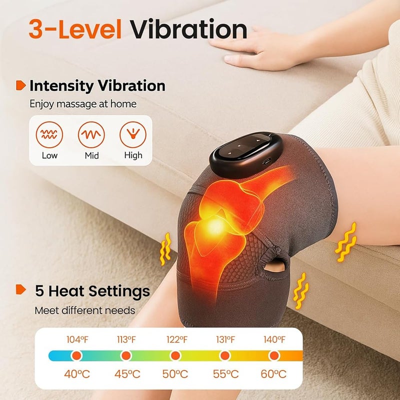 AMINAC Cordless Knee Massager with Heat and Vibration, Heated Knee Brace for Arthritis Pain Relief, Rechargeable Heating Pad Wrap for Knee Shoulder Elbow Joint, Gifts for Men and Women - Image 2