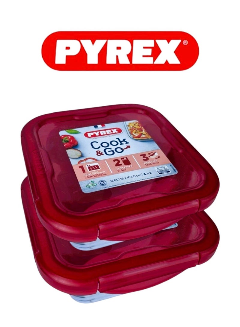 Pyrex Cook & Go Square Storage Dish 800ml – Pack of 2 | Airtight, Oven & Microwave Safe - Image 2