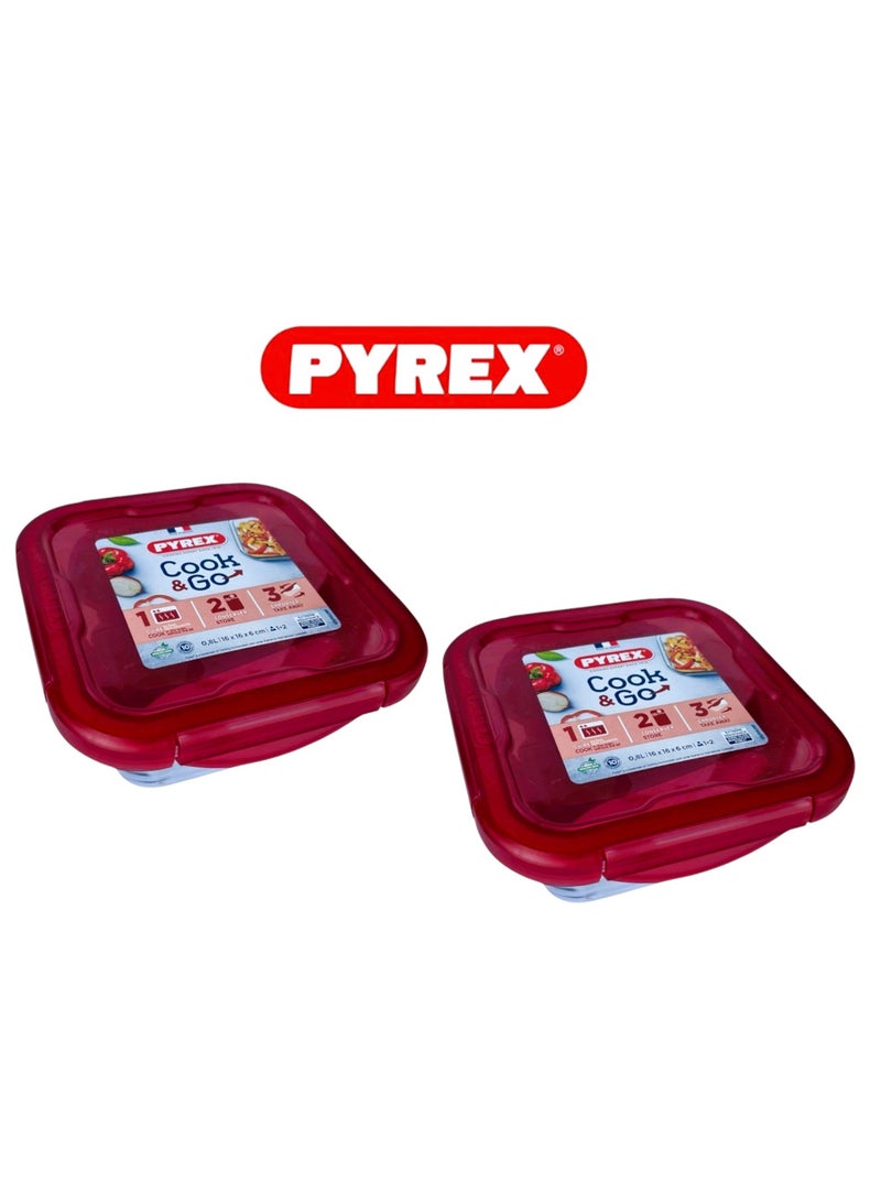Pyrex Cook & Go Square Storage Dish 800ml – Pack of 2 | Airtight, Oven & Microwave Safe - Image 1