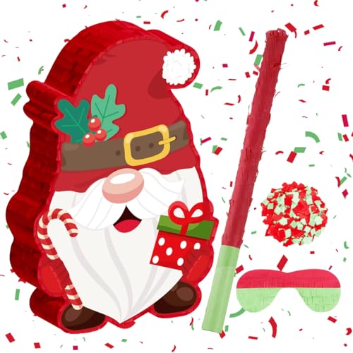 Ipalmay Christmas Pinata Cute Red Xmas Elf Pinata with Blindfold and Bat for Christmas Boys Girls Birthday Baby Shower Cinco De Mayo Mexican Fiesta Events Holiday Celebration Party Favors - Image 1