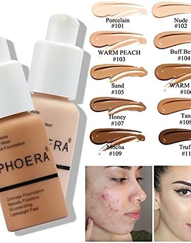 Aquapurity Phoera Full Coverage Foundation Soft Matte Oil Control Concealer 30ml Long Lasting Flawless Cream Smooth 102 NUDE