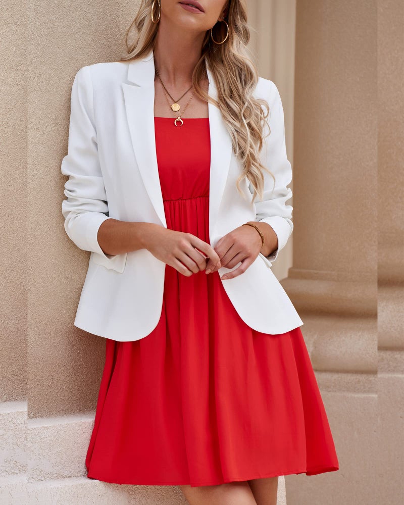 luvamia Women's Notched Lapel Neck Long Sleeves One Button Pockets Blazer Jacket Wear to Work Suit New White Size XL - Image 4