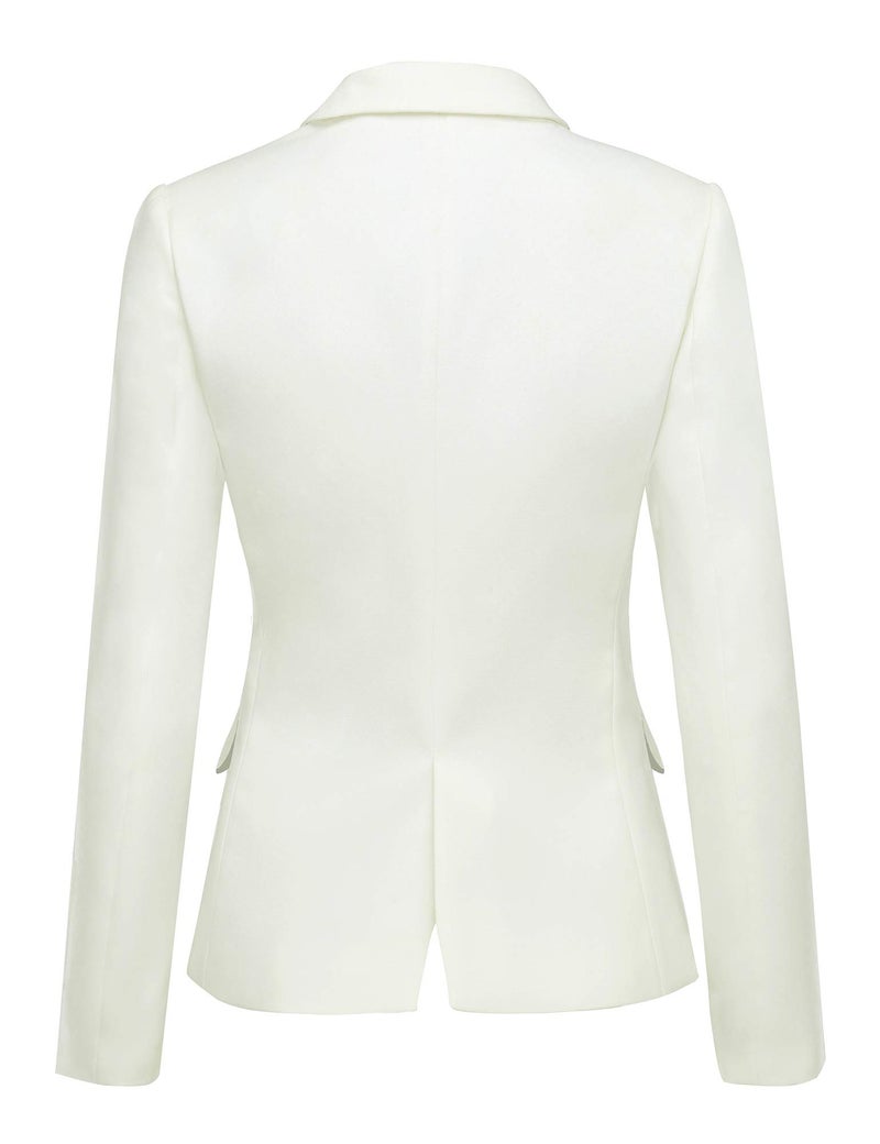 luvamia Women's Notched Lapel Neck Long Sleeves One Button Pockets Blazer Jacket Wear to Work Suit New White Size XL - Image 2
