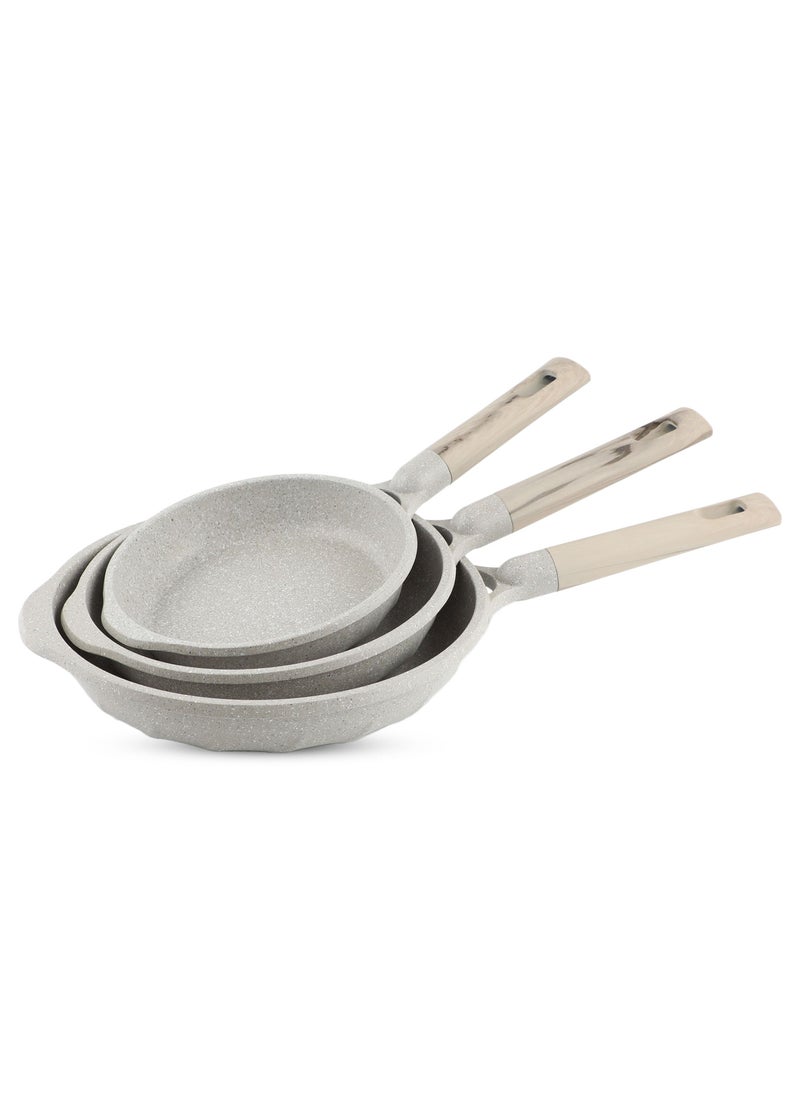 Life Smile - Fry Pan Set - Multi Layer Granite Fry Pan - Include 20 CM, 24 CM, 28 CM Non Stick Pan - Heat-Resistant Handle Hanging Loop - Induction bottom (Light Grey) - Image 1