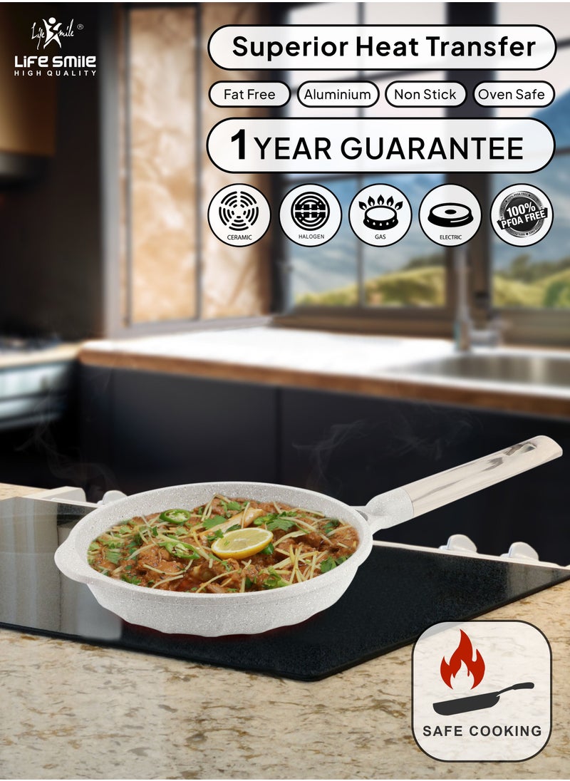 Life Smile - Fry Pan Set - Multi Layer Granite Fry Pan - Include 20 CM, 24 CM, 28 CM Non Stick Pan - Heat-Resistant Handle Hanging Loop - Induction bottom (Light Grey) - Image 1