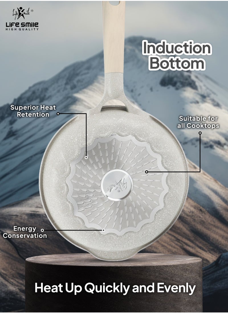 Life Smile - Fry Pan Set - Multi Layer Granite Fry Pan - Include 20 CM, 24 CM, 28 CM Non Stick Pan - Heat-Resistant Handle Hanging Loop - Induction bottom (Light Grey) - Image 1
