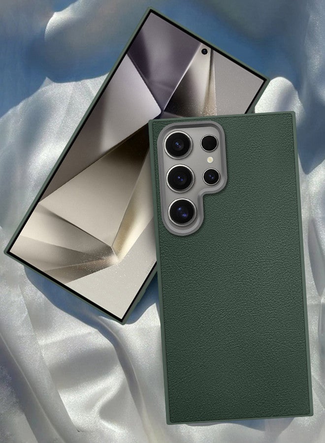 CATANES (for Samsung Galaxy S24 Ultra) Case Cover Leather Case with Lens Frame Shockproof Full Body Protective Cover Green - Image 1