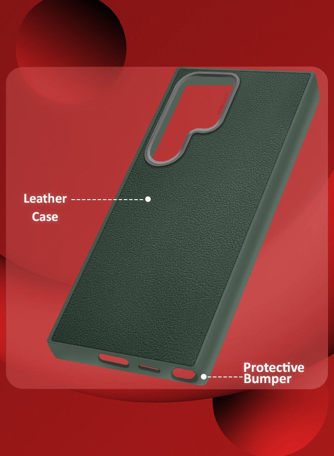 CATANES (for Samsung Galaxy S24 Ultra) Case Cover Leather Case with Lens Frame Shockproof Full Body Protective Cover Green - Image 2