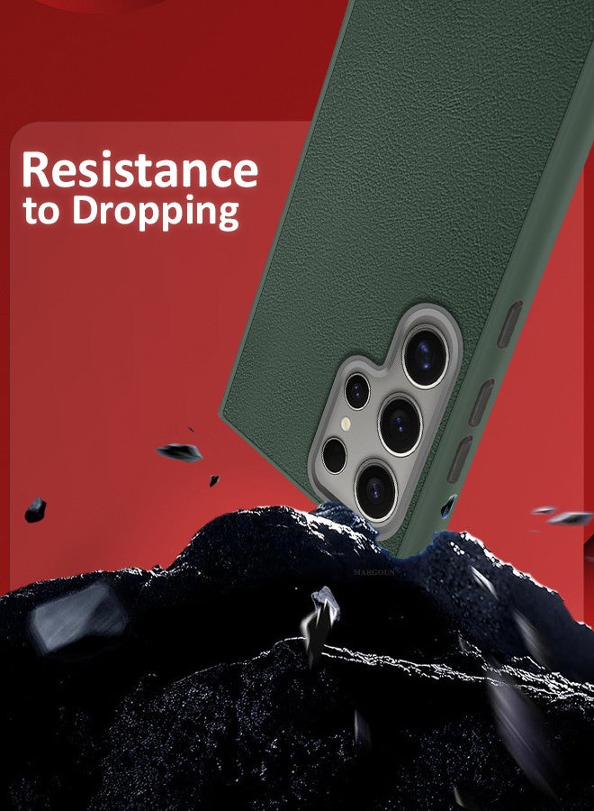 CATANES (for Samsung Galaxy S24 Ultra) Case Cover Leather Case with Lens Frame Shockproof Full Body Protective Cover Green - Image 3