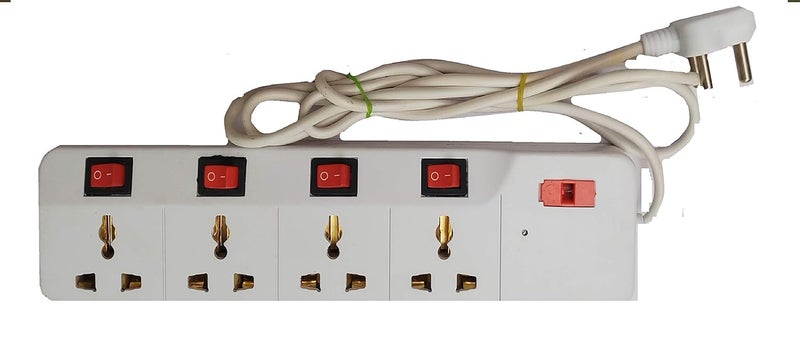 MLU 4+4 Ext Strip 2 mtr Extension Cord;6 Amp 4 Universal Multi Plug Point Extension Board with LED Indicator 