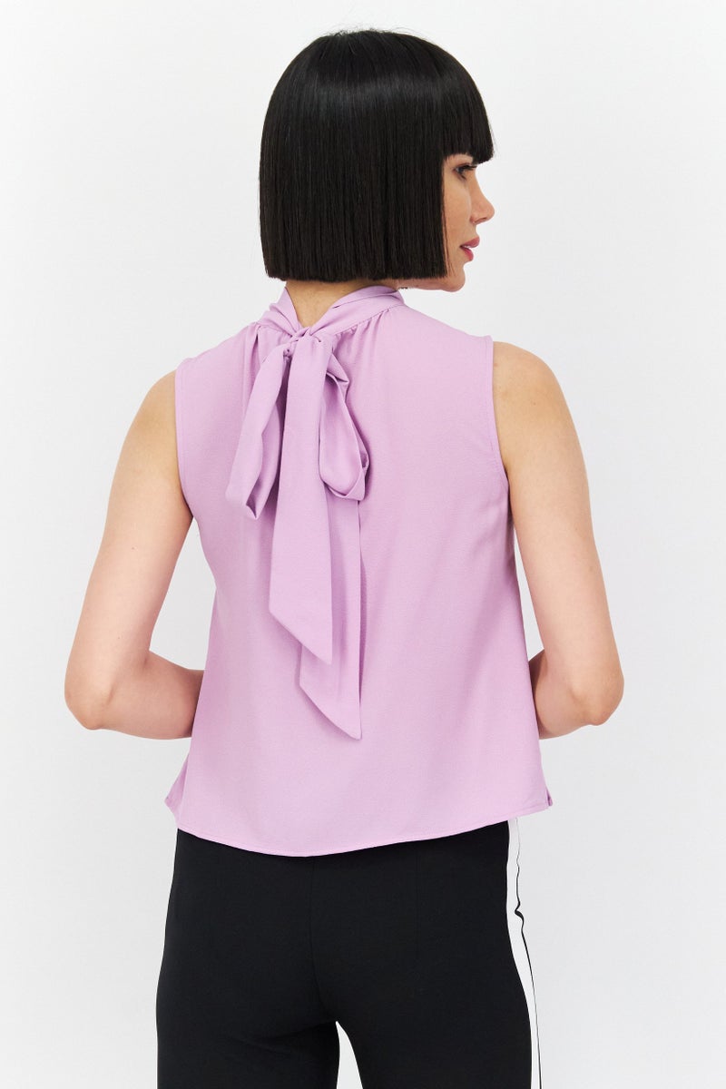 1 State Women Mock Neck Sleeveless Plain Tank Top, Light Purple - Image 4