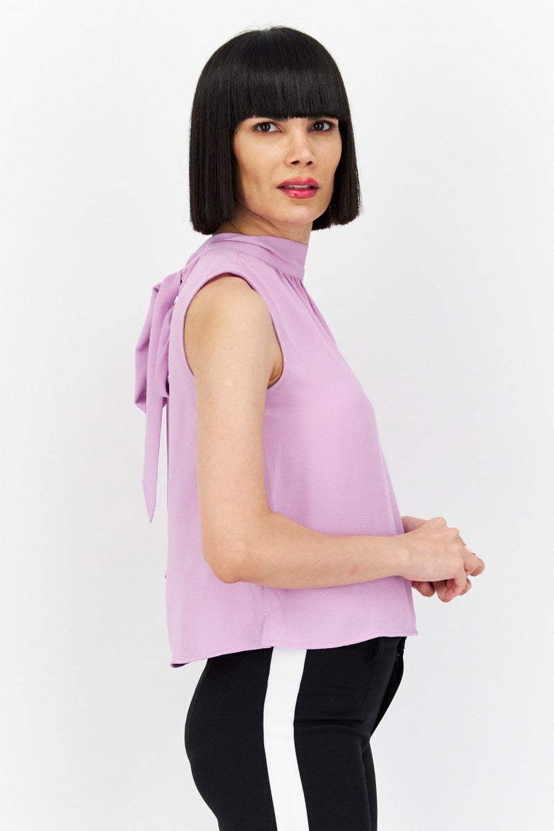 1 State Women Mock Neck Sleeveless Plain Tank Top, Light Purple - Image 3