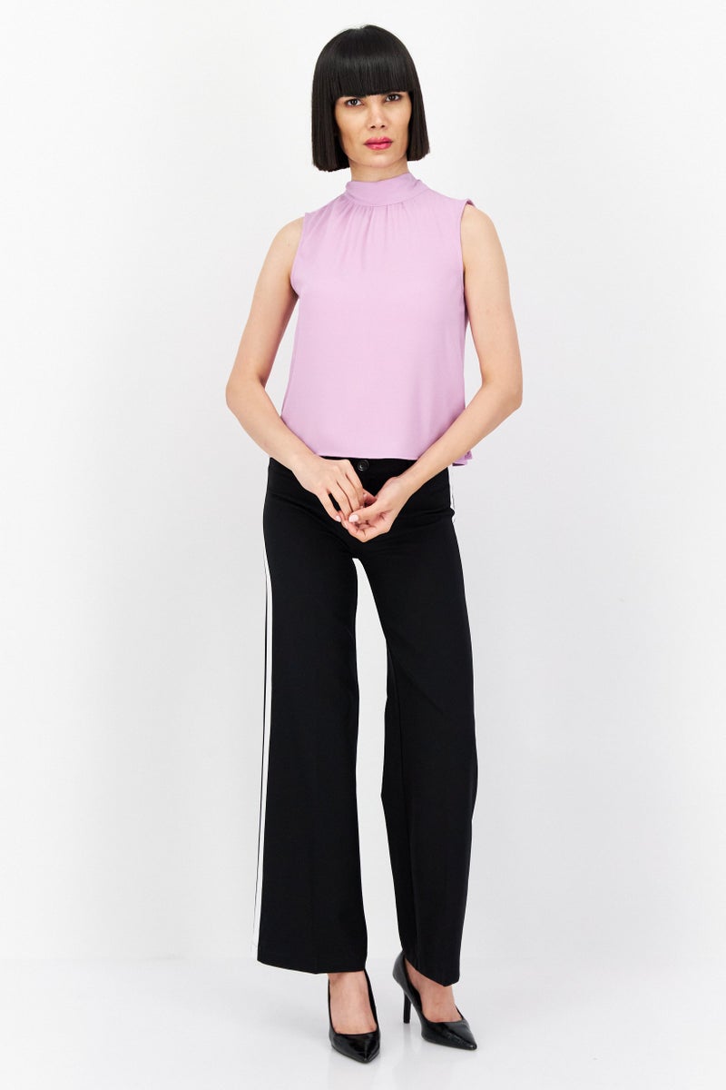 1 State Women Mock Neck Sleeveless Plain Tank Top, Light Purple - Image 2