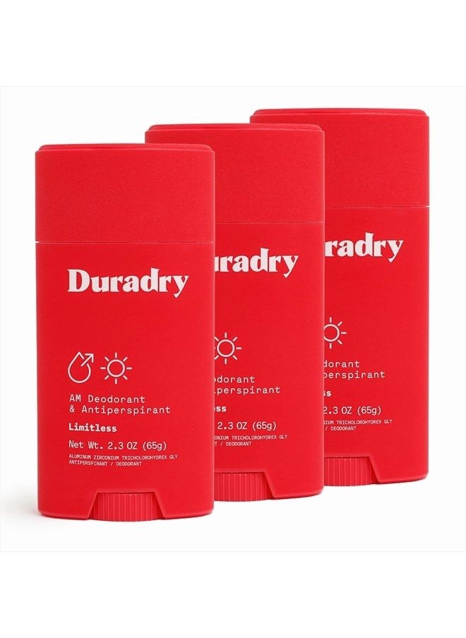 duradry - AM Deodorant & Antiperspirant - Prescription Strength Deodorant for Hyperhidrosis, Antiperspirant for Women & Men, Armpit Sweat Protection, Silicone-free - Limitless, 2.3 Oz (Pack of 3) - Image 1