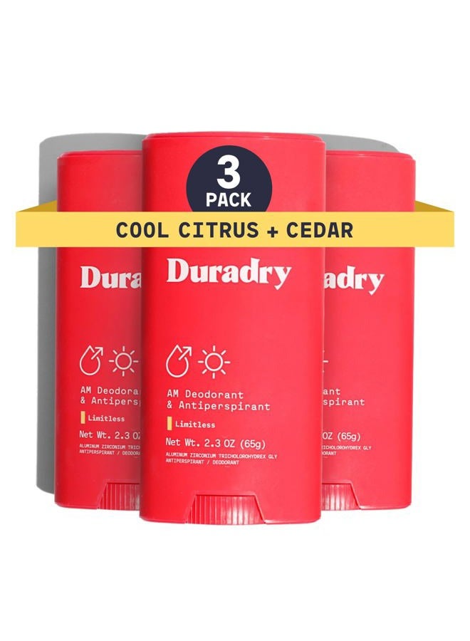 duradry مزيل العرق ومضاد التعرق AM - مزيل عرق بقوة وصفة طبية لعلاج التعرق المفرط، مضاد للتعرق للنساء والرجال، حماية من عرق الإبط، خالٍ من السيليكون - Limitless، 2.3 أونصة (عبوة من 3 قطع) - Image 1