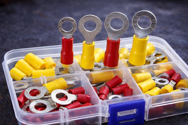 80 Pcs Insulated Ring Crimping Kit - 5 Assorted Sizes Electrical Wire Connectors Electrical Wire Terminals Kit (Round Crimps) 80 Pieces - Tinned Copper with PVC Insulation - Image 1